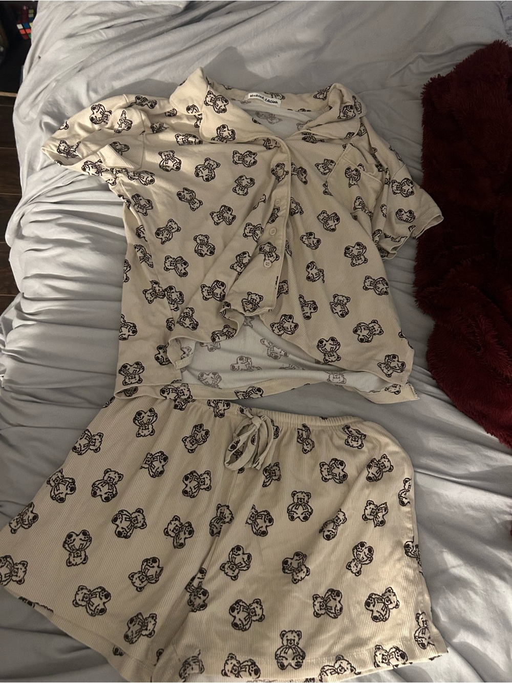Urban Planet Beige Teddy Print Two-Piece Loungewear Set